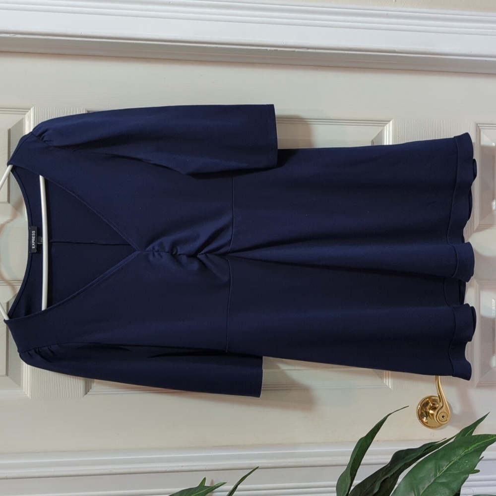 Express Women's 3/4 Sleeve Navy Knee Length Dress Size Large